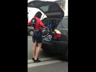 girl changing clothes on the road